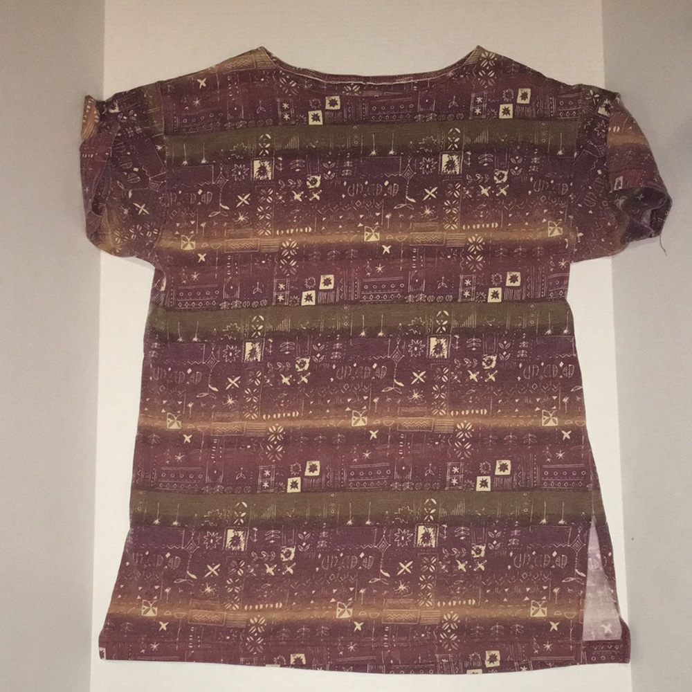 Boho Aztec Print Short Sleeve Top - Burgundy, Olive, Mustard